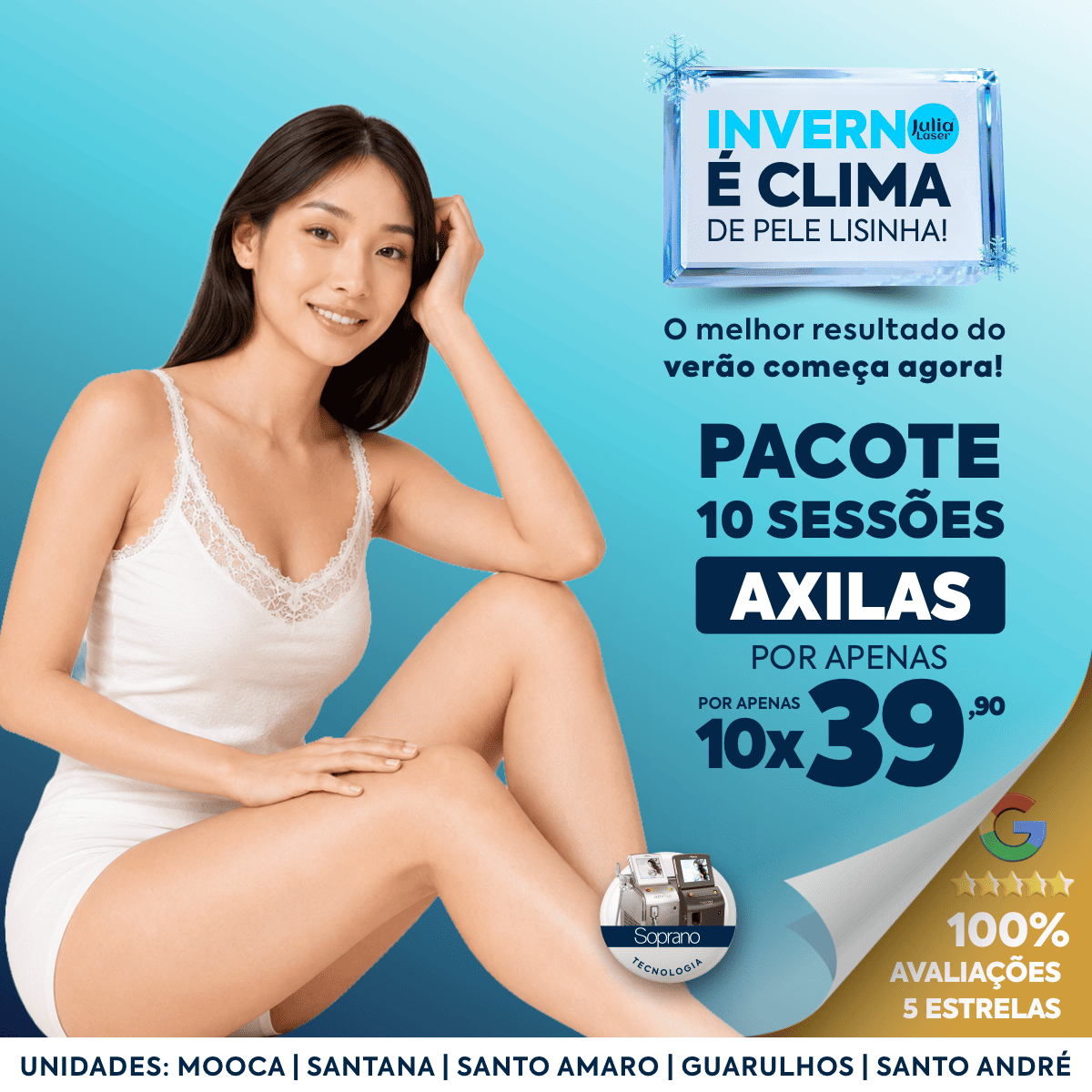 10 SESSÕES DE AXILÁS POR APENAS 10X R$39 SEM JUROS
